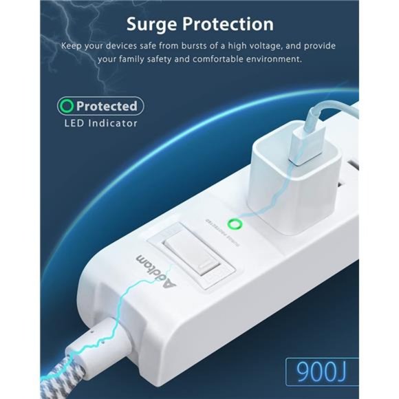 2 Pack Power Strip Surge Protector - 5 Outlets 3 USB Charging Ports w/ 5Ft,White - Picture 7 of 7